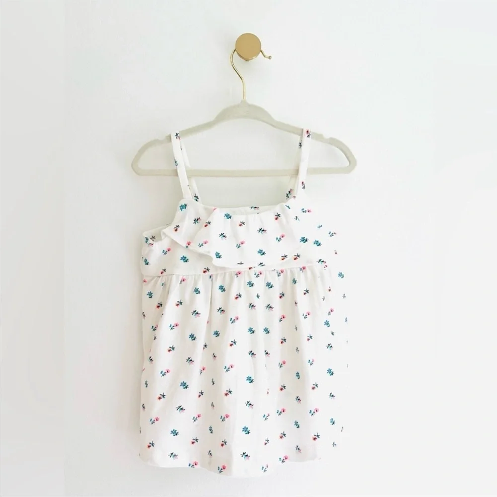 GAP White Floral Print Spaghetti Strap Top with Ruffle Girls 2T - SO Pretty